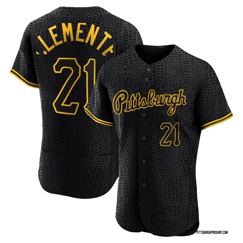 Men's Roberto Clemente Black/Gold Pittsburgh Pirates Cooperstown Collection  Player Replica Jersey